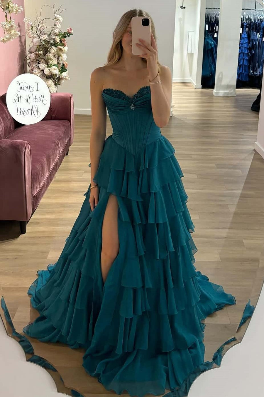 Sweetheart Strapless Two Tone Tiered Party Prom Dress With Slit