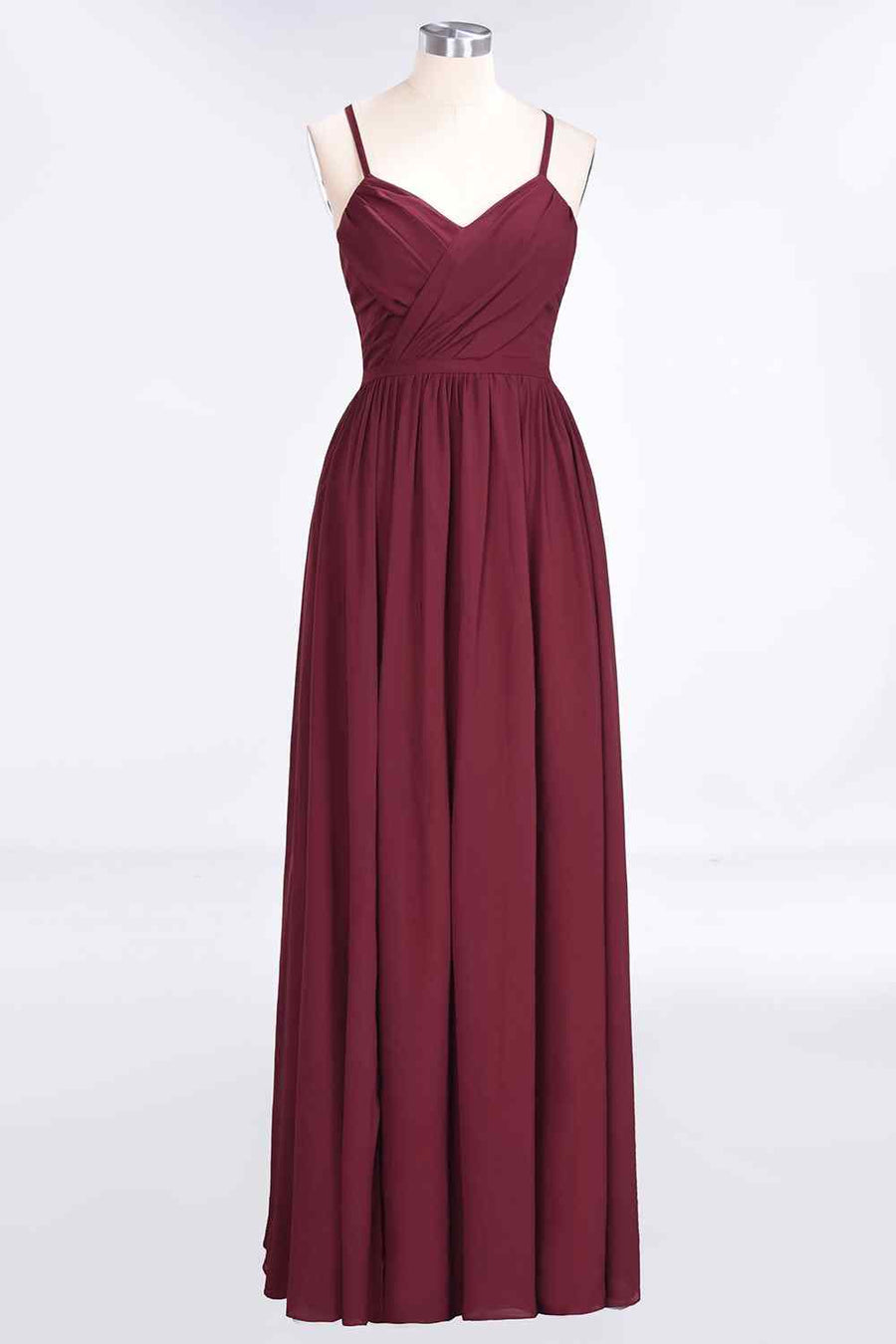 Burgundy A-line Sweetheart Neck Pleated Chiffon Long Bridesmaid Dress