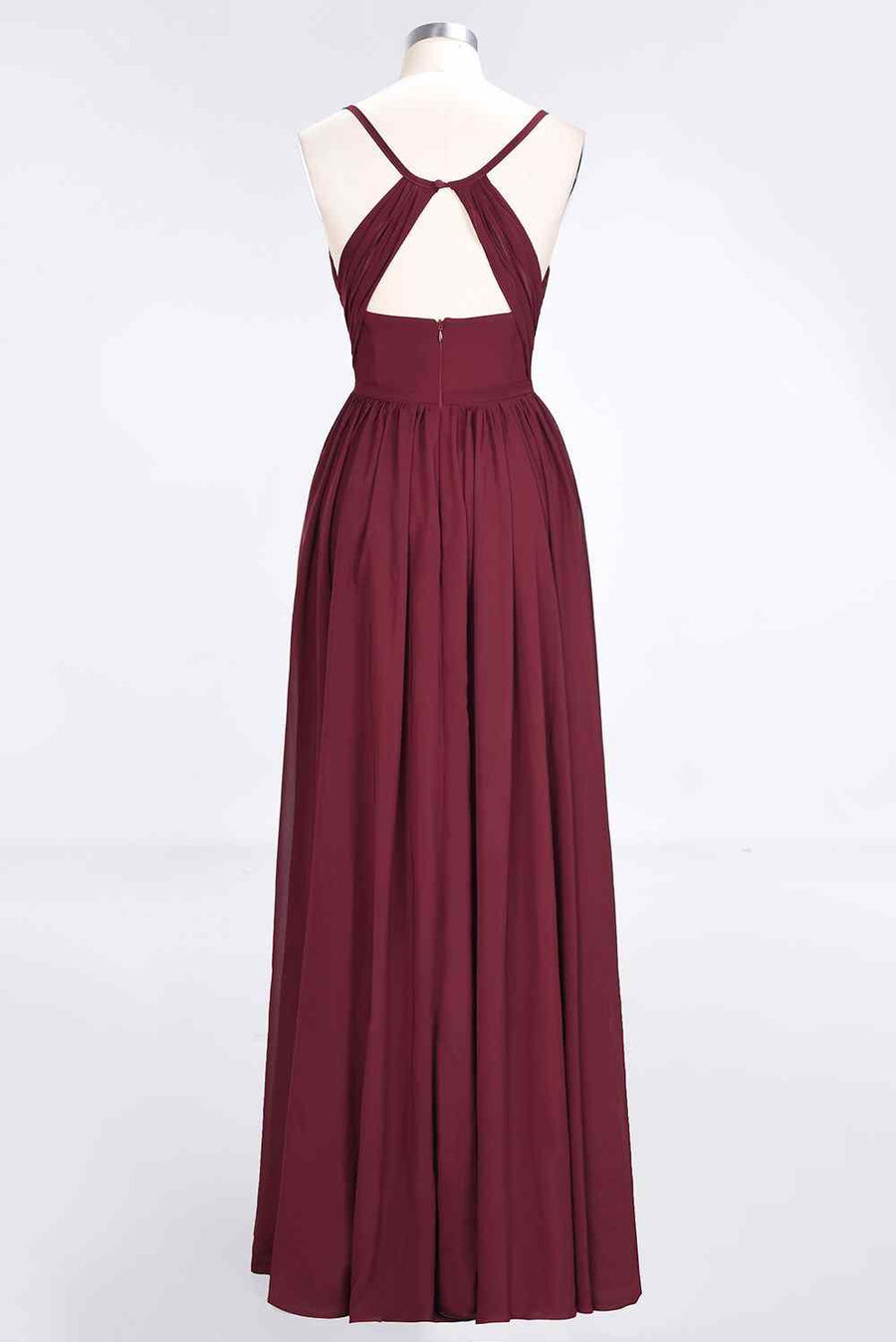 Burgundy A-line Sweetheart Neck Pleated Chiffon Long Bridesmaid Dress