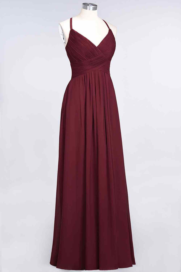 A-line Floor-Length Chiffon Pleated Dress Burgundy Plus Size