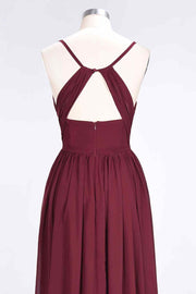 Burgundy A-line Sweetheart Neck Pleated Chiffon Long Bridesmaid Dress