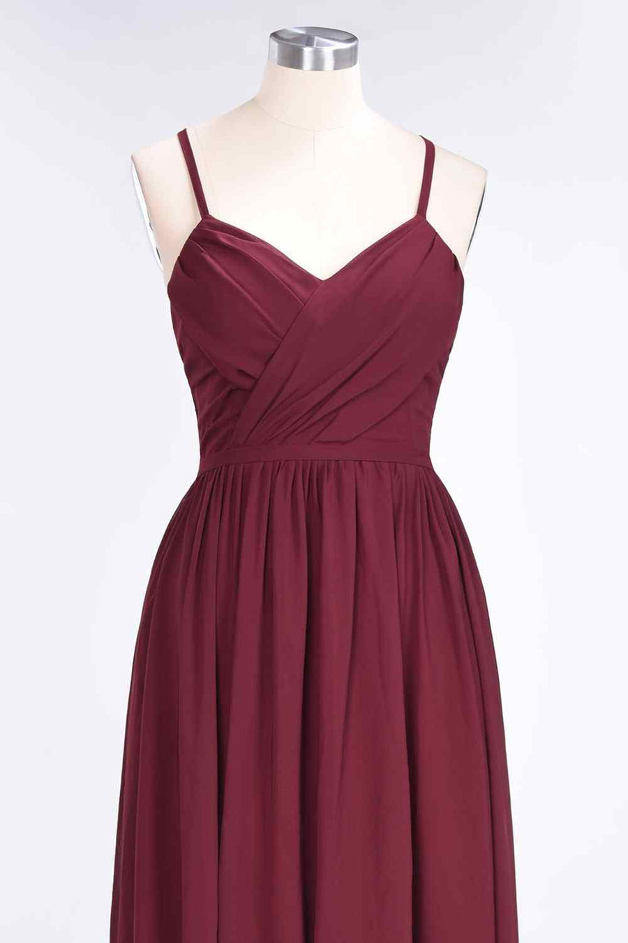 Burgundy A-line Sweetheart Neck Pleated Chiffon Long Bridesmaid Dress