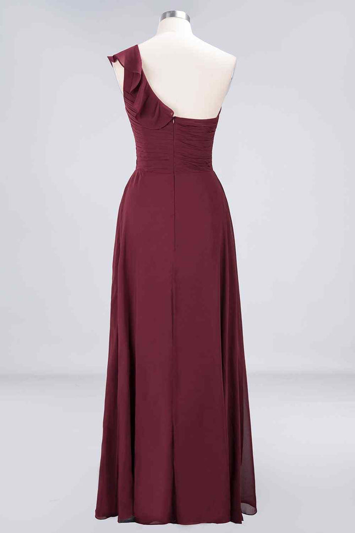 Pleated Bodice Chiffon Full Length Gowns Burgundy Plus Size main image 1