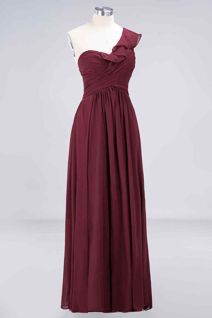 A-Line V-neck Asymmetrical Chiffon Ruffle Dress Mulberry main image 1