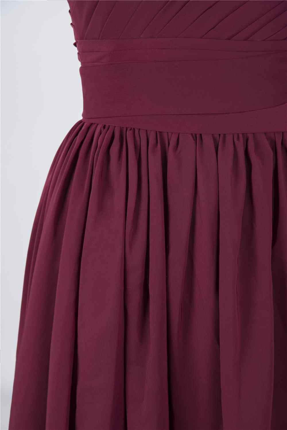 Burgundy A-line One Shoulder Pleated Chiffon Mini Bridesmaid Dress