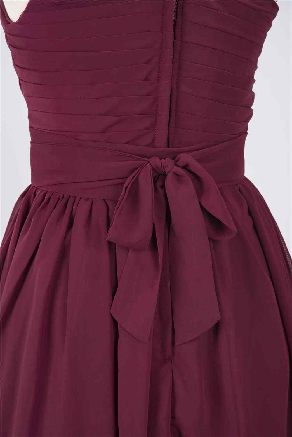 Burgundy A-line One Shoulder Pleated Chiffon Mini Bridesmaid Dress | Joyofdress Burgundy A-line One Shoulder Pleated Chiffon Mini Bridesmaid Dress | Joyofdress