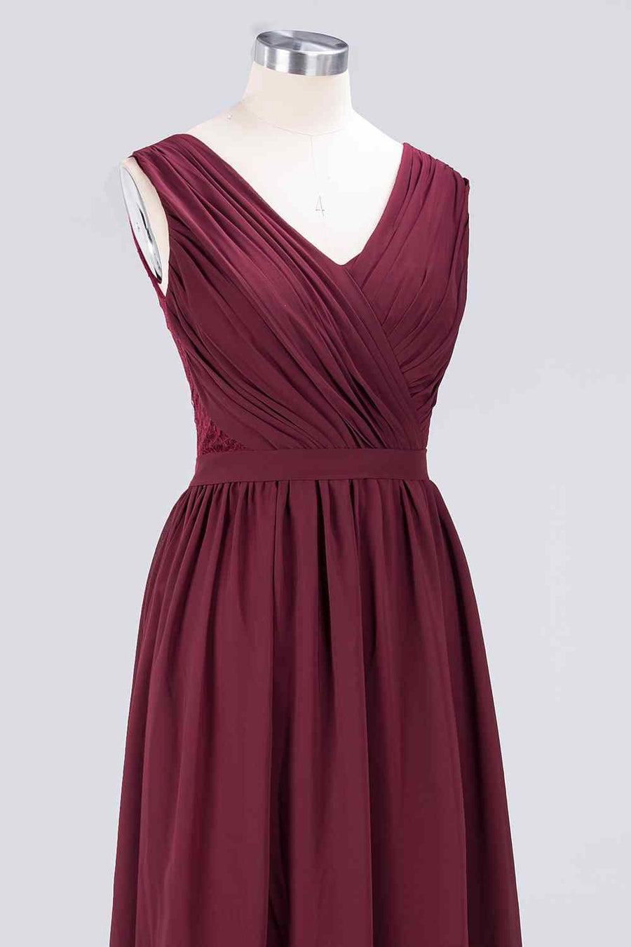 Burgundy A-line V Neck Pleated Chiffon Long Bridesmaid Dress Burgundy / US 10 Burgundy A-line V Neck Pleated Chiffon Long Bridesmaid Dress Burgundy / US 10