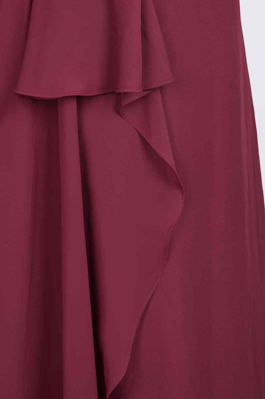 Burgundy A-line Halter Neck Cut-Out Chiffon Ruffle Long Bridesmaid Dress