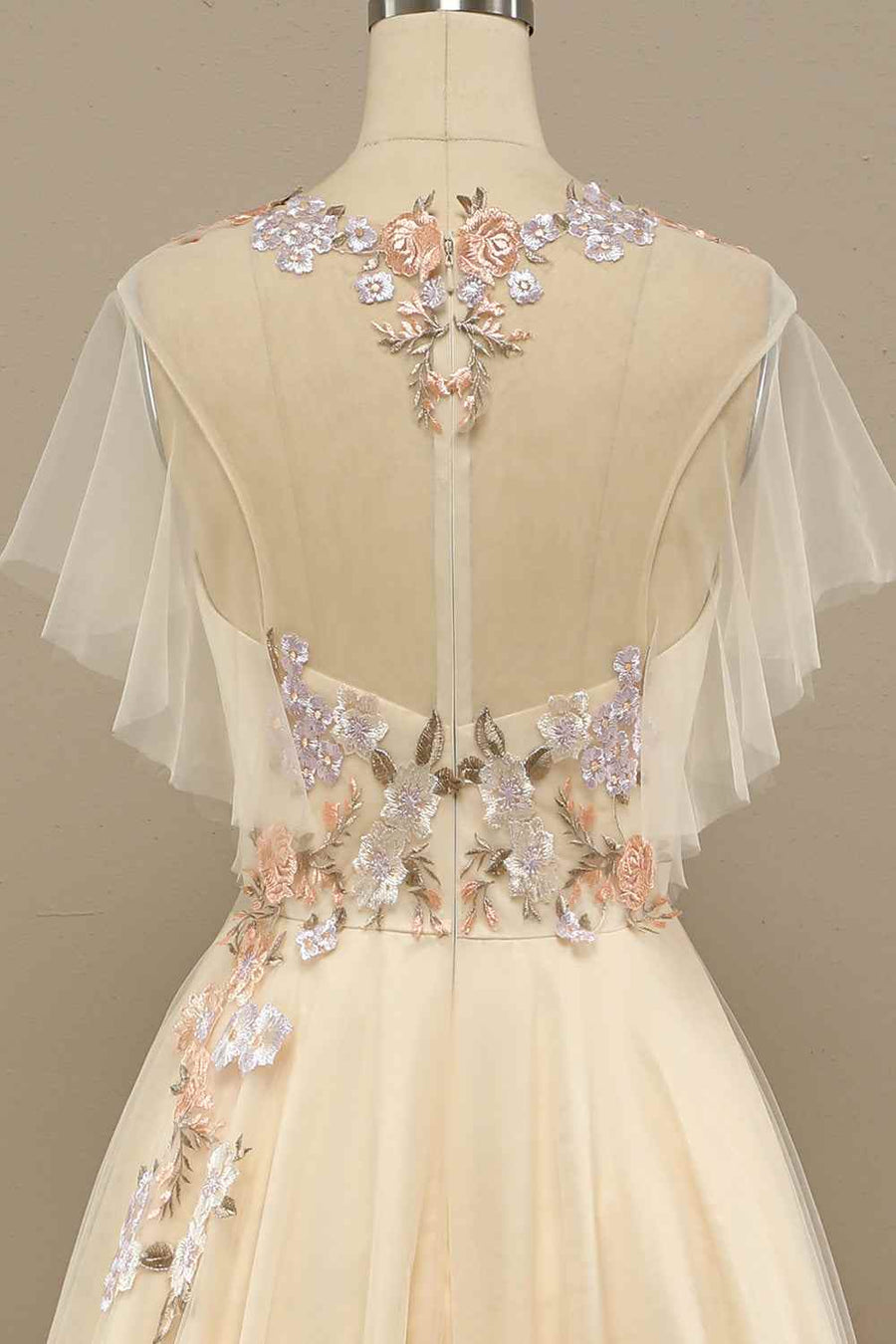 High Neck Tulle A-Line Empire Appliques Prom Party Dress