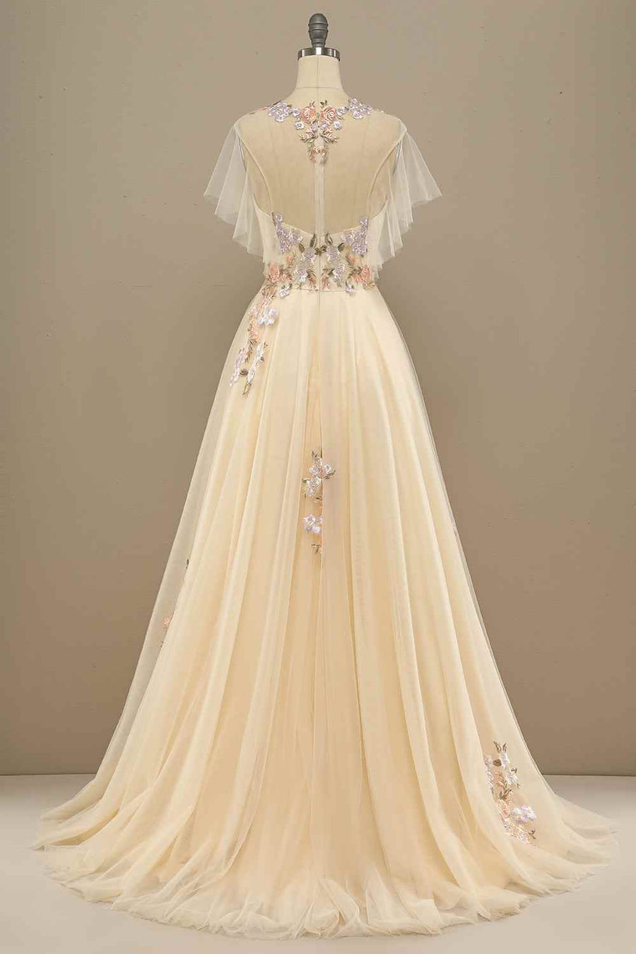 High Neck Tulle A-Line Empire Appliques Prom Party Dress