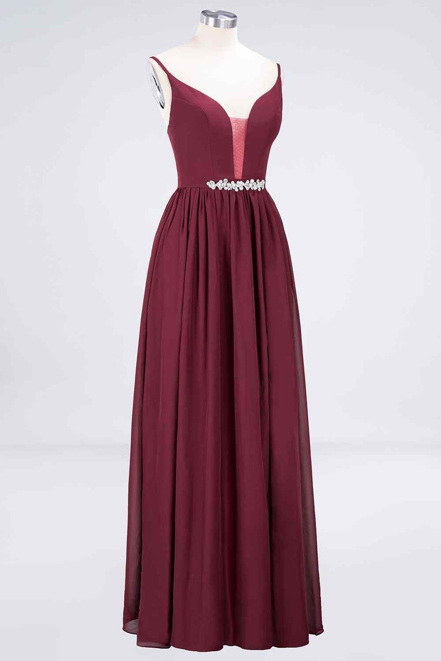 Burgundy A-line Plunging V Neck Chiffon Long Bridesmaid Dress with Beaded Sash Burgundy / US 10 Burgundy A-line Plunging V Neck Chiffon Long Bridesmaid Dress with Beaded Sash Burgundy / US 10