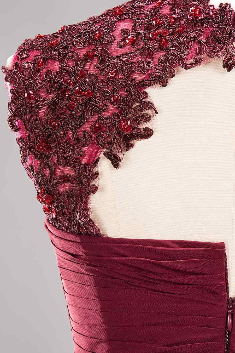 Burgundy A-line Illusion Neck Applique Chiffon Beaded Mini Bridesmaid Dress Burgundy / Custom Size Burgundy A-line Illusion Neck Applique Chiffon Beaded Mini Bridesmaid Dress Burgundy / Custom Size