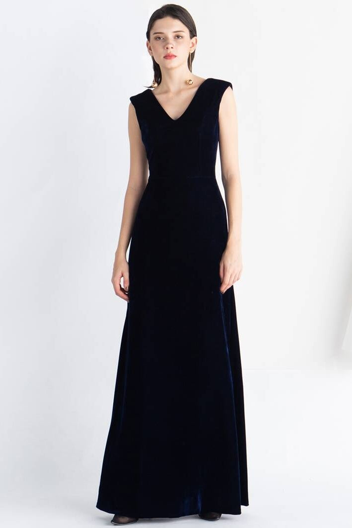 V Neck Black Velvet Dress