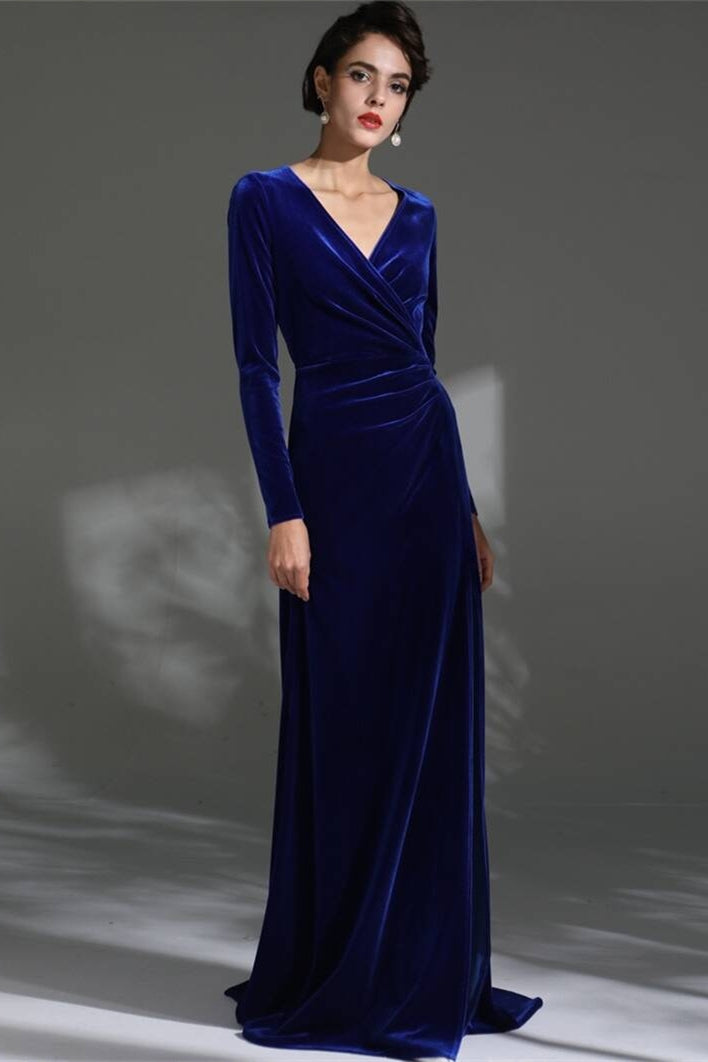 Royal Blue Velvet Long Sleeves Dress