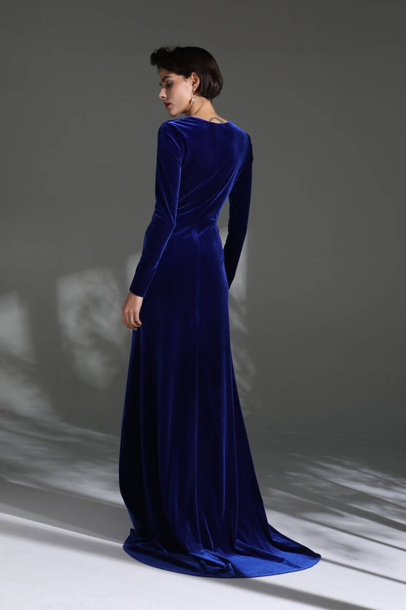 Royal Blue Velvet Long Sleeves Dress Royal Blue / US 10
