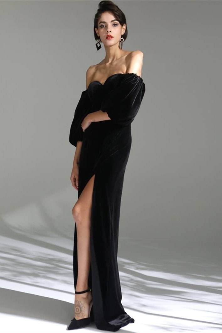 Black Velvet Dress with Bell Sleeves Black / US 14 Black Velvet Dress with Bell Sleeves Black / US 14
