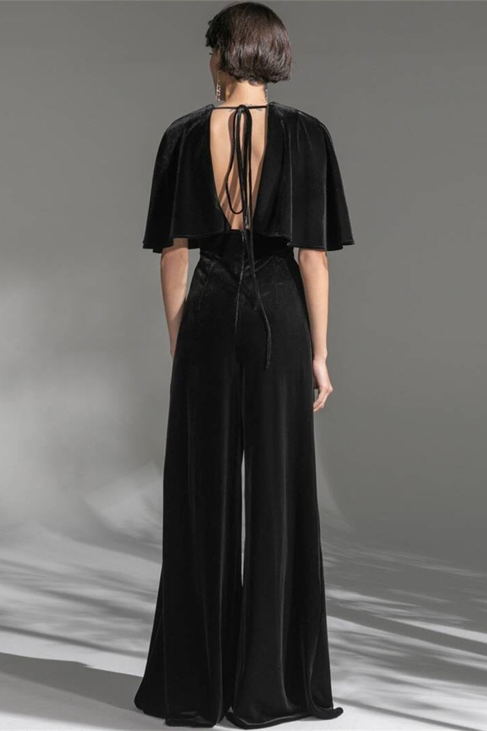 Plunge Black Velvet Jumpsuit