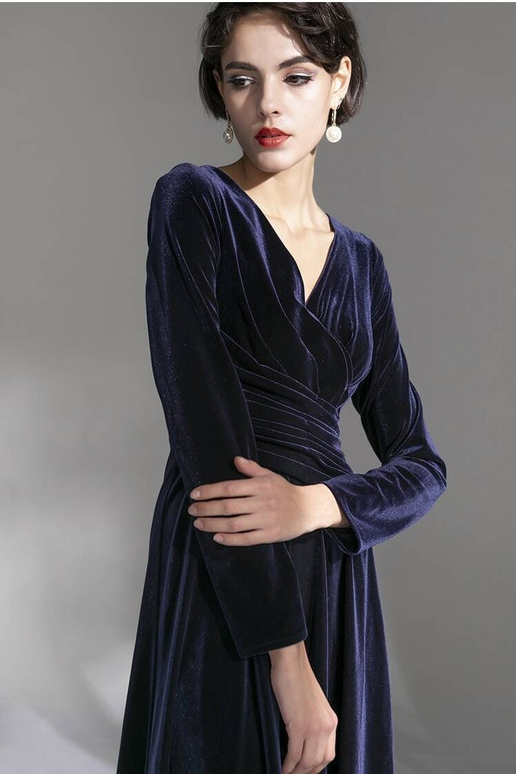 navy velvet dress ladies Long Sleeves Blue Navy Blue / US 10 Style:Only the dress Dhruv Kapoor | Dresses INTL-FALLEDIT Waist 33.1 (84 cm)