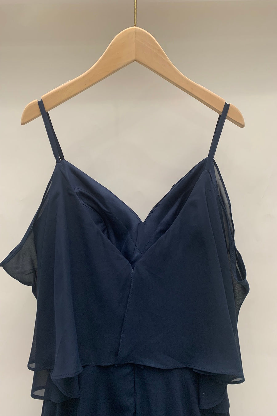 Navy Blue A-line Spaghetti Strap Sash Ruffle Long Bridesmaid Dress