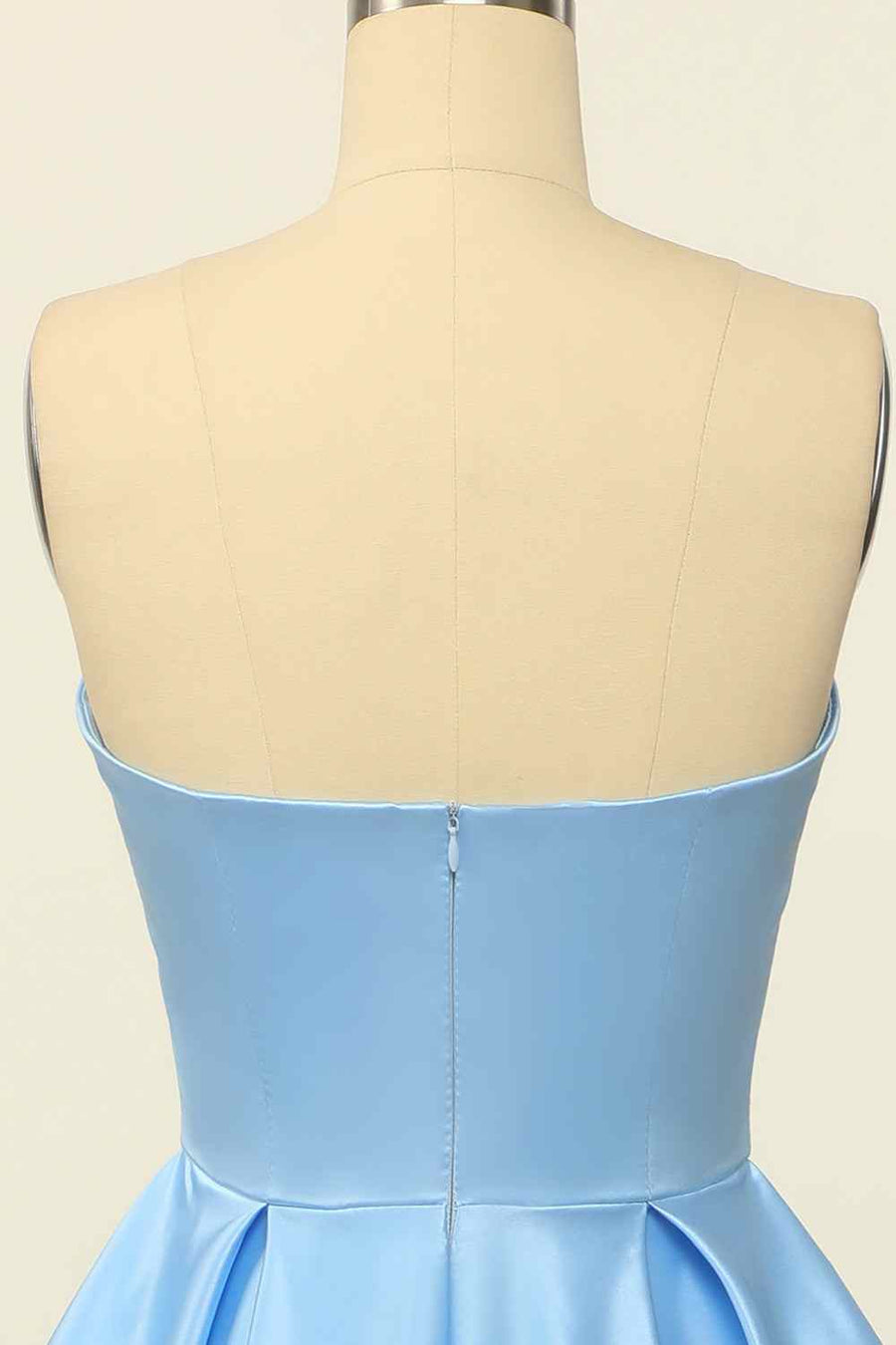 Blue A-line Strapless Satin Mini Homecoming Dress