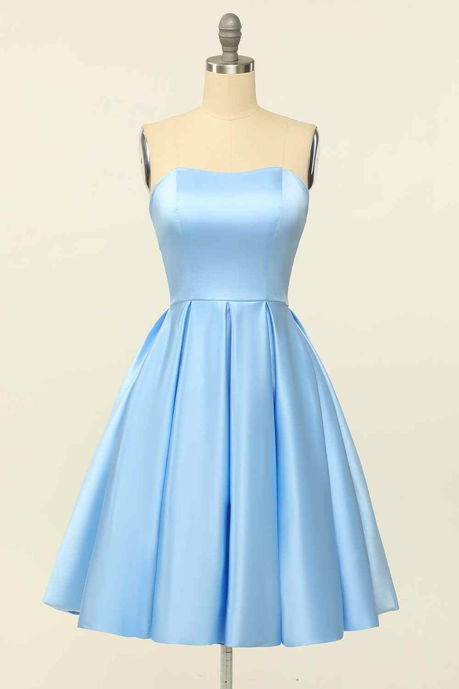 Blue A-line Strapless Satin Mini Homecoming Dress