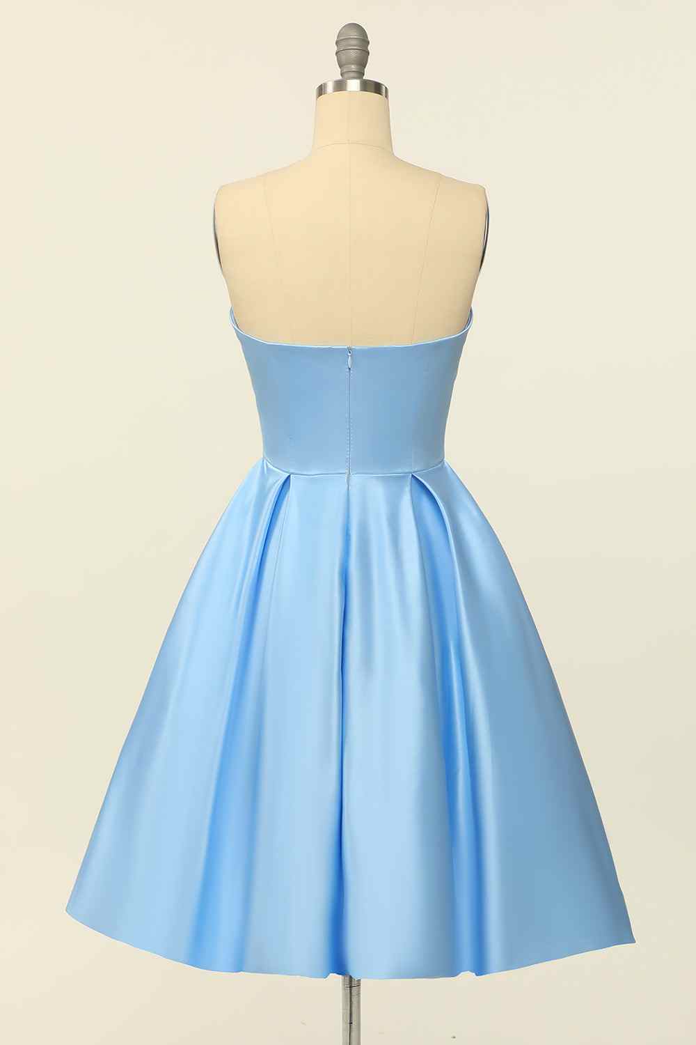 Blue A-line Strapless Satin Mini Homecoming Dress