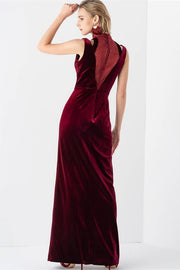 High Neck Burgundy Velvet Dress