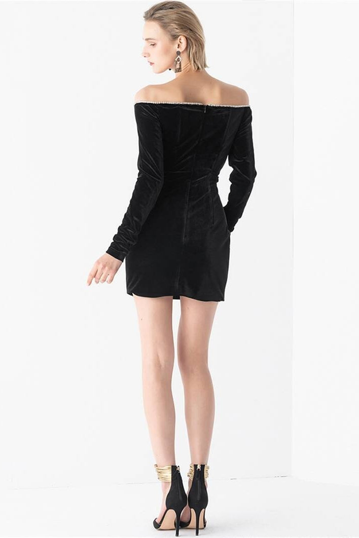 Black Velvet Tight Dress with Long Sleeves
