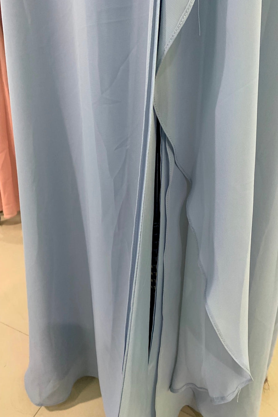 Misty A-line Spaghetti Strap Ruffles Slit Long Bridesmaid Dress