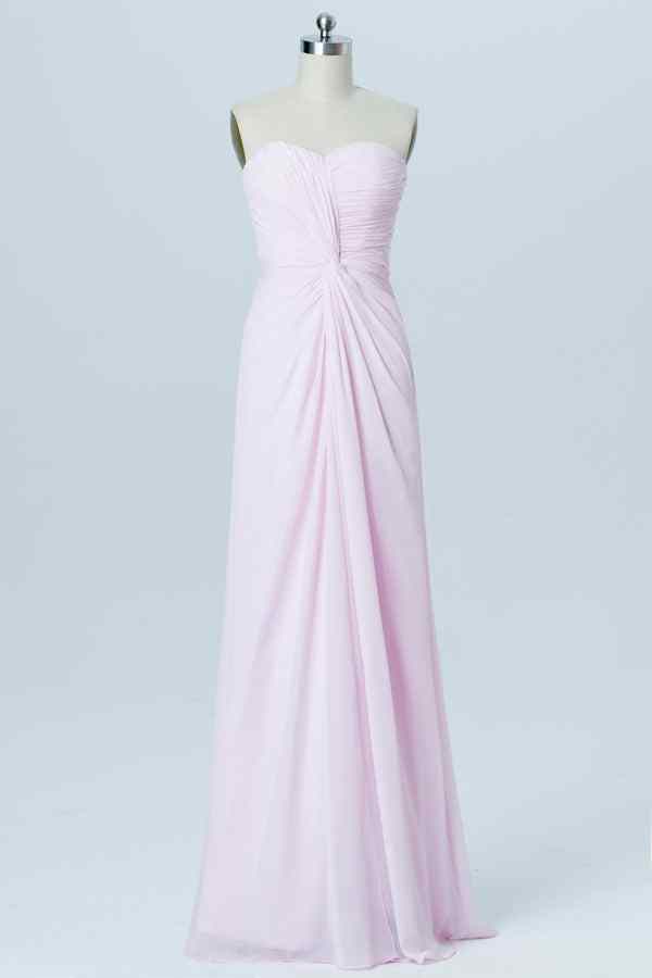 Lilac A-line Strapless Chiffon Twisted Knot Long Bridesmaid Dress