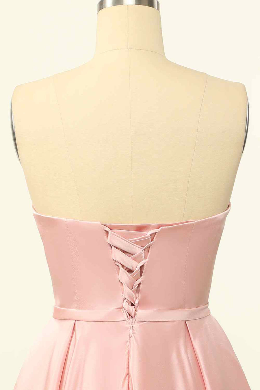 Pink A-line Strapless Satin Lace-Up Back Mini Homecoming Dress