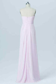 Lilac A-line Strapless Chiffon Twisted Knot Long Bridesmaid Dress