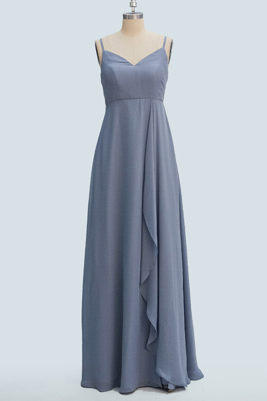 Misty A-line Spaghetti Strap Ruffles Slit Long Bridesmaid Dress