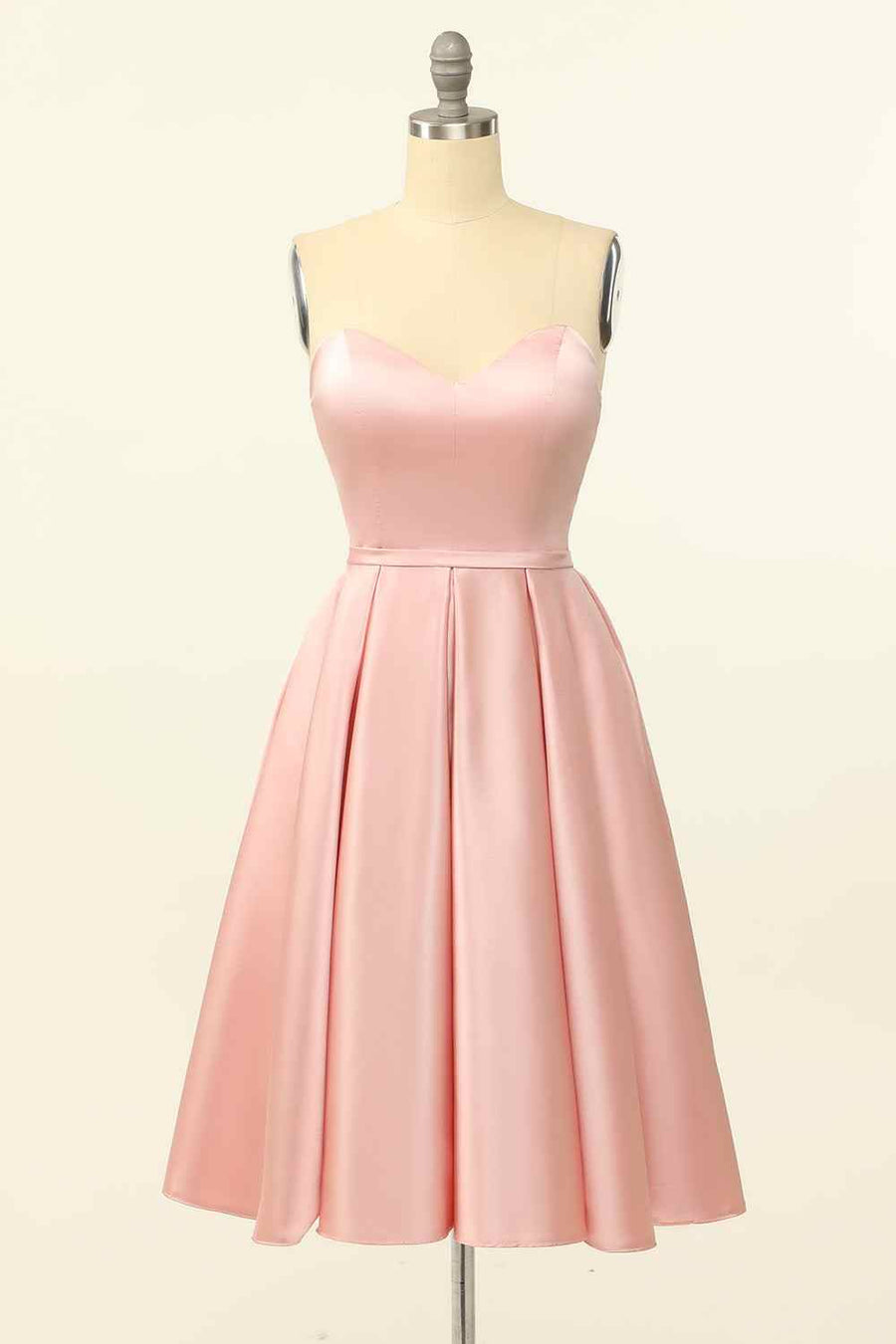 Pink A-line Strapless Satin Lace-Up Back Mini Homecoming Dress | Joyofdress Pink A-line Strapless Satin Lace-Up Back Mini Homecoming Dress | Joyofdress