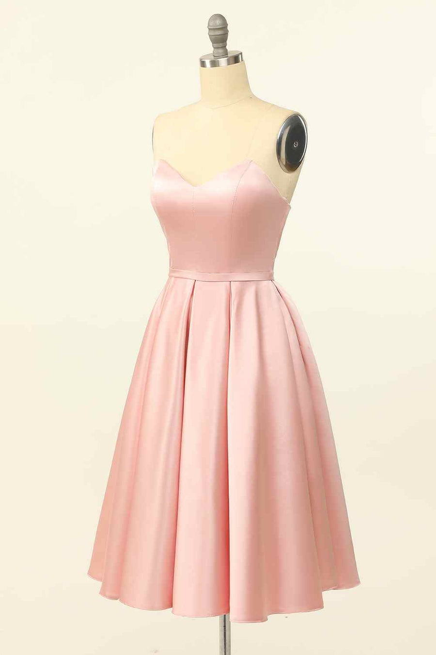 Pink A-line Strapless Satin Lace-Up Back Mini Homecoming Dress