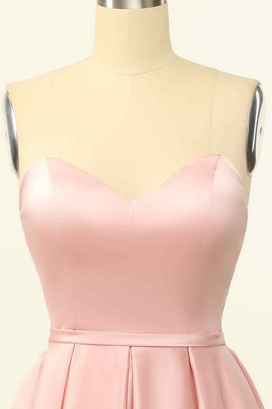 Pink A-line Strapless Satin Lace-Up Back Mini Homecoming Dress