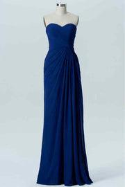 Royal Blue A-line Strapless Chiffon Pleated Long Bridesmaid Dress