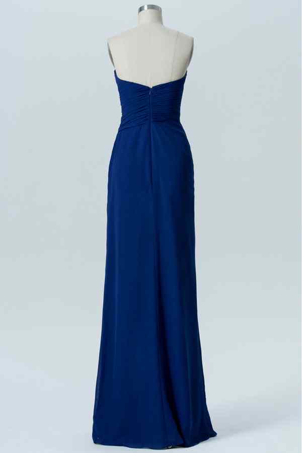 Royal Blue A-line Strapless Chiffon Pleated Long Bridesmaid Dress