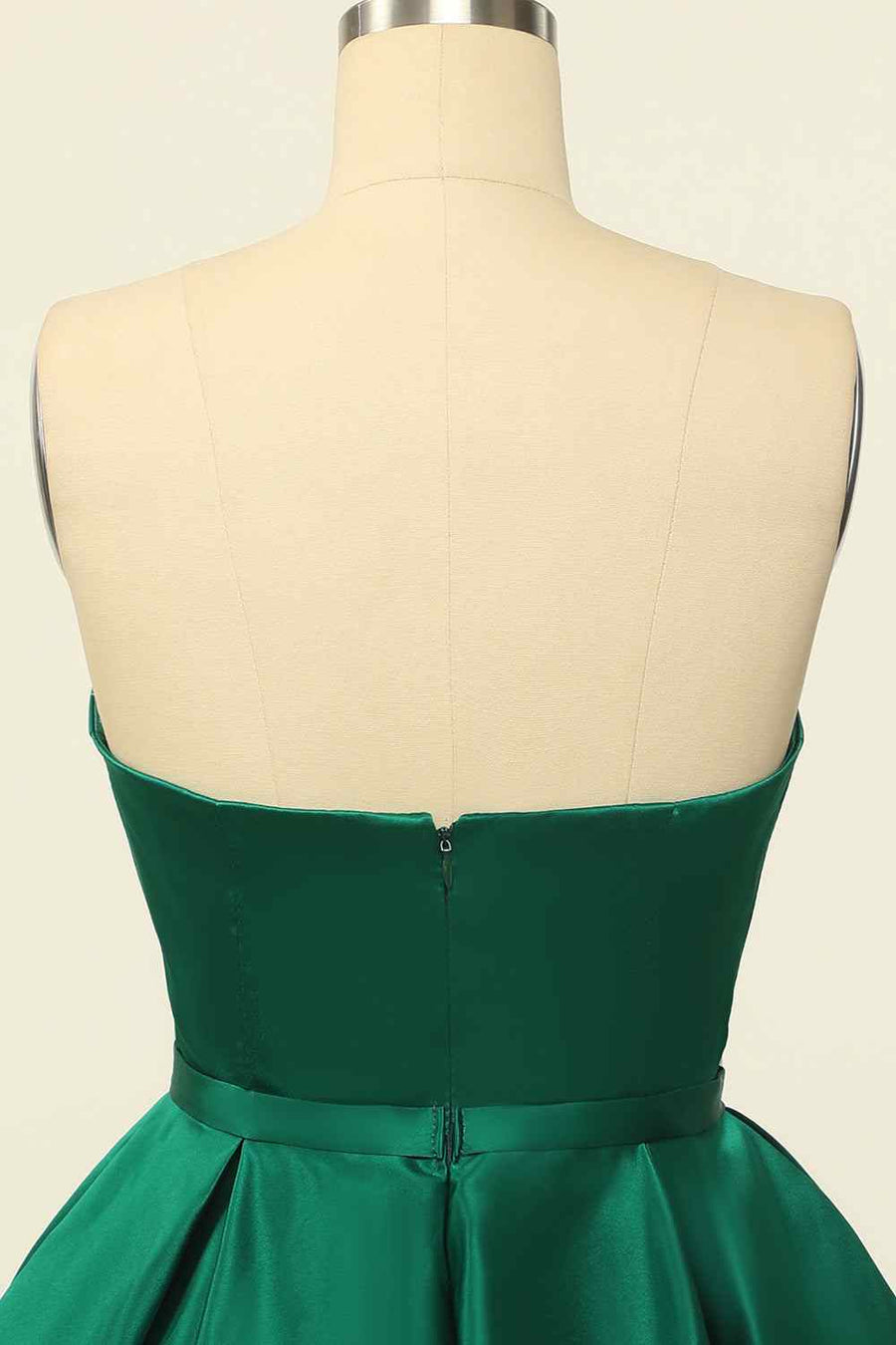 Hunter Green A-line Strapless Satin Mini Homecoming Dress with Beaded | Joyofdress Hunter Green A-line Strapless Satin Mini Homecoming Dress with Beaded | Joyofdress