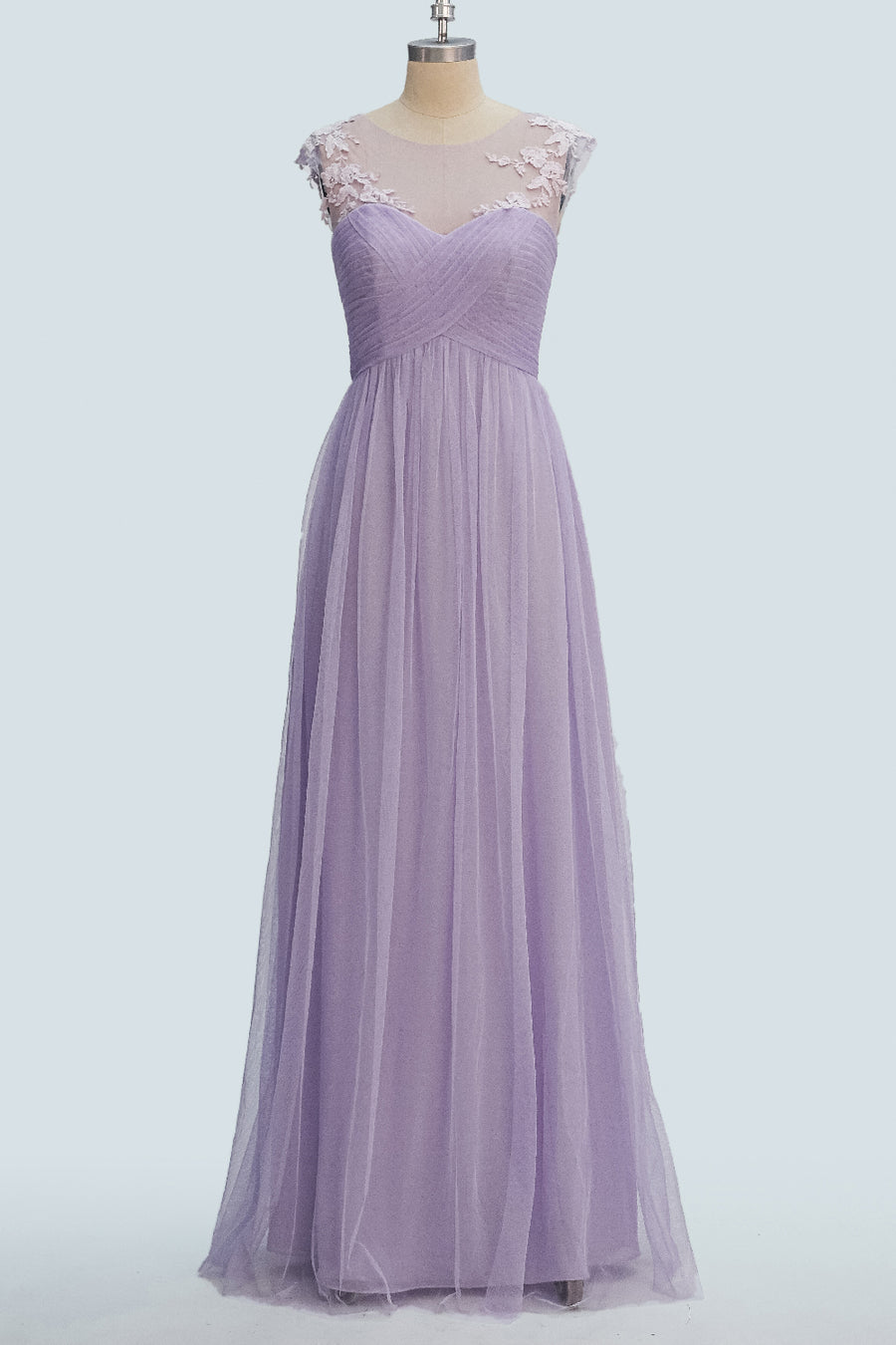 Lavender A-line Illusion Tulle Pleated Lace Long Bridesmaid Dress Lavender / US 6 Lavender A-line Illusion Tulle Pleated Lace Long Bridesmaid Dress Lavender / US 6