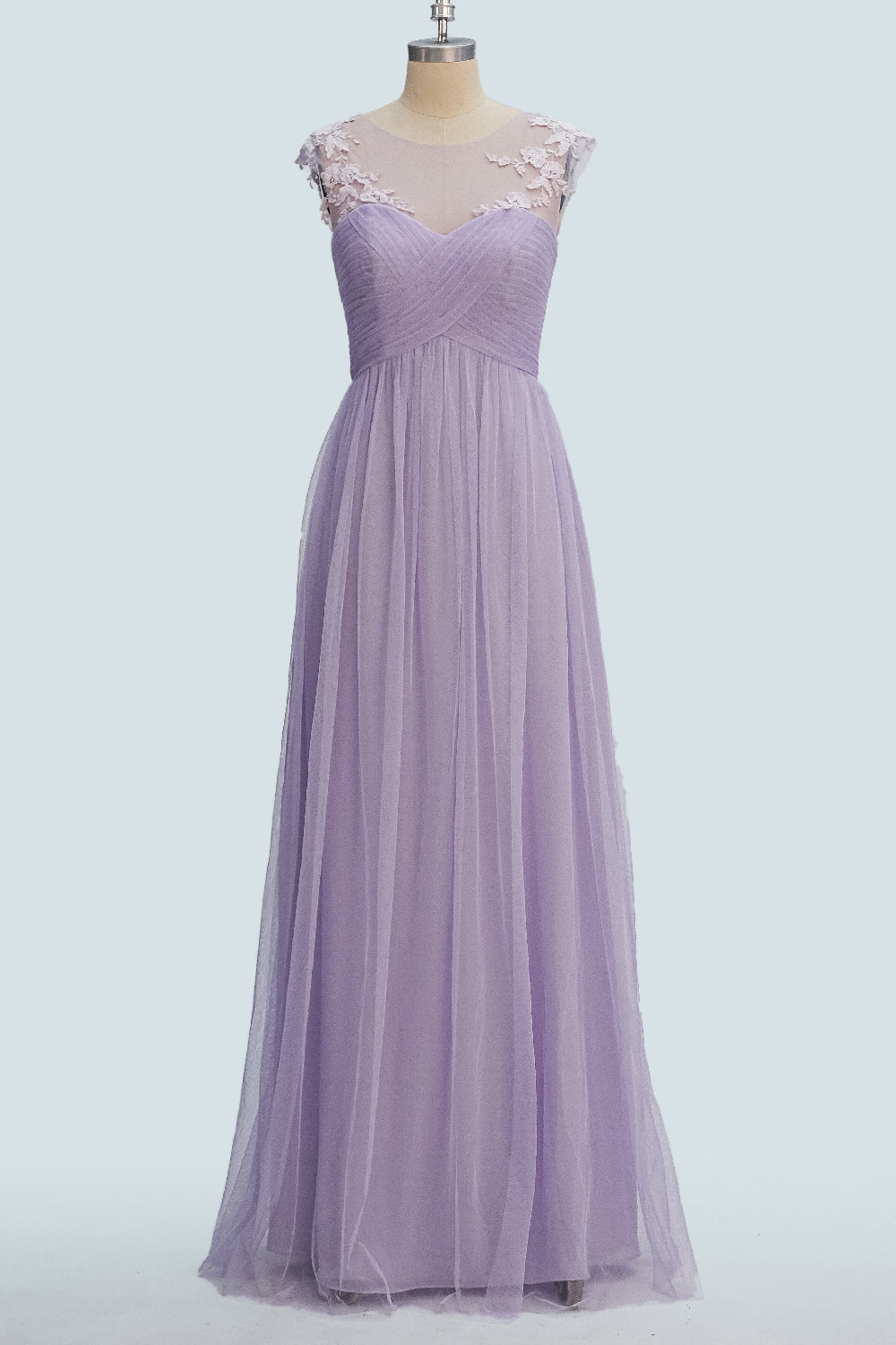 lavender lace bridesmaid dresses A-line Illusion Tulle Pleated Long Dress Lavender / US 12 Color:Green JSK / Long Style light blue long fitted gown Ankle Length Party Dresses Turquoise Color Length