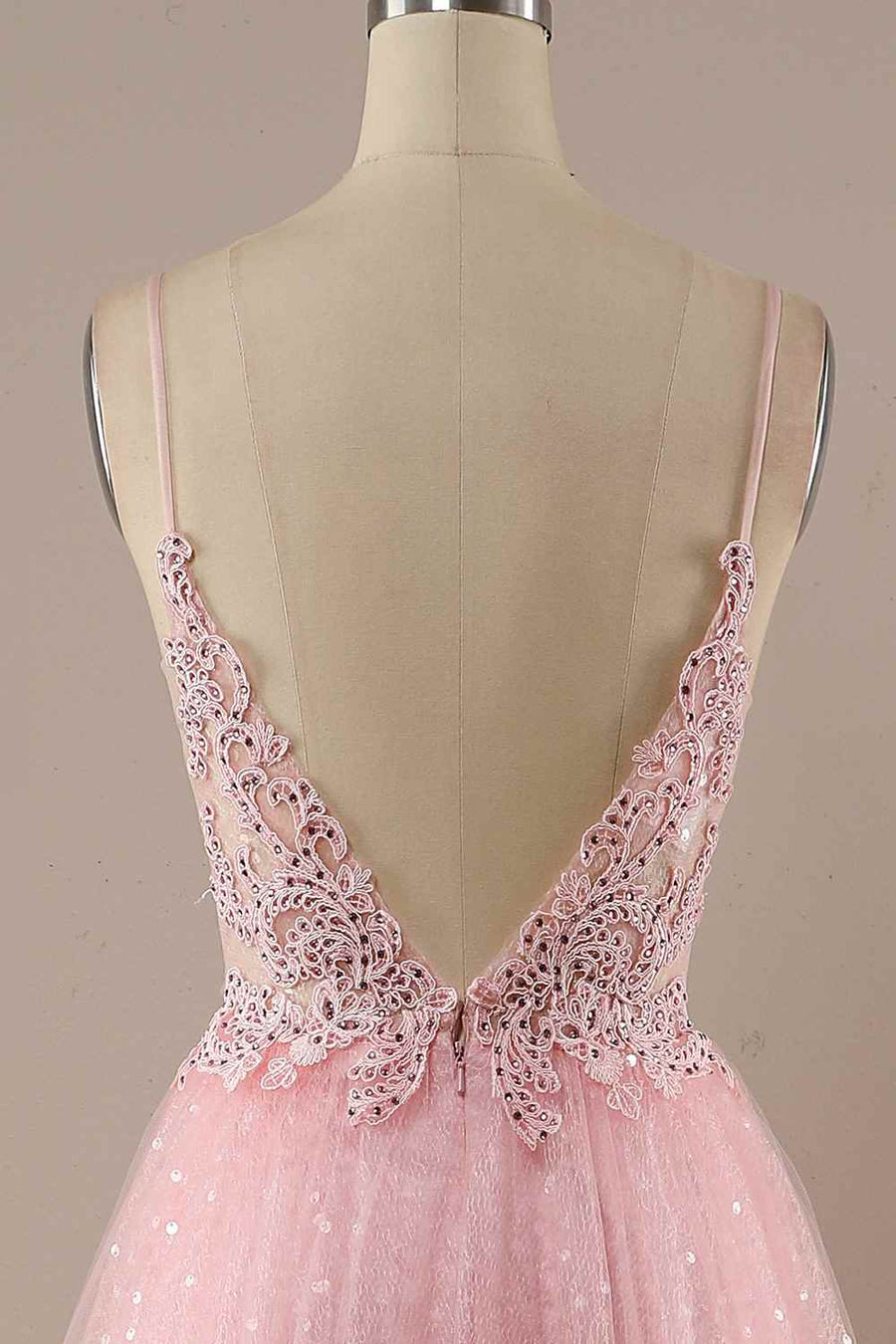V-Neck Open Back Tulle A-Line Long Party Prom Dress