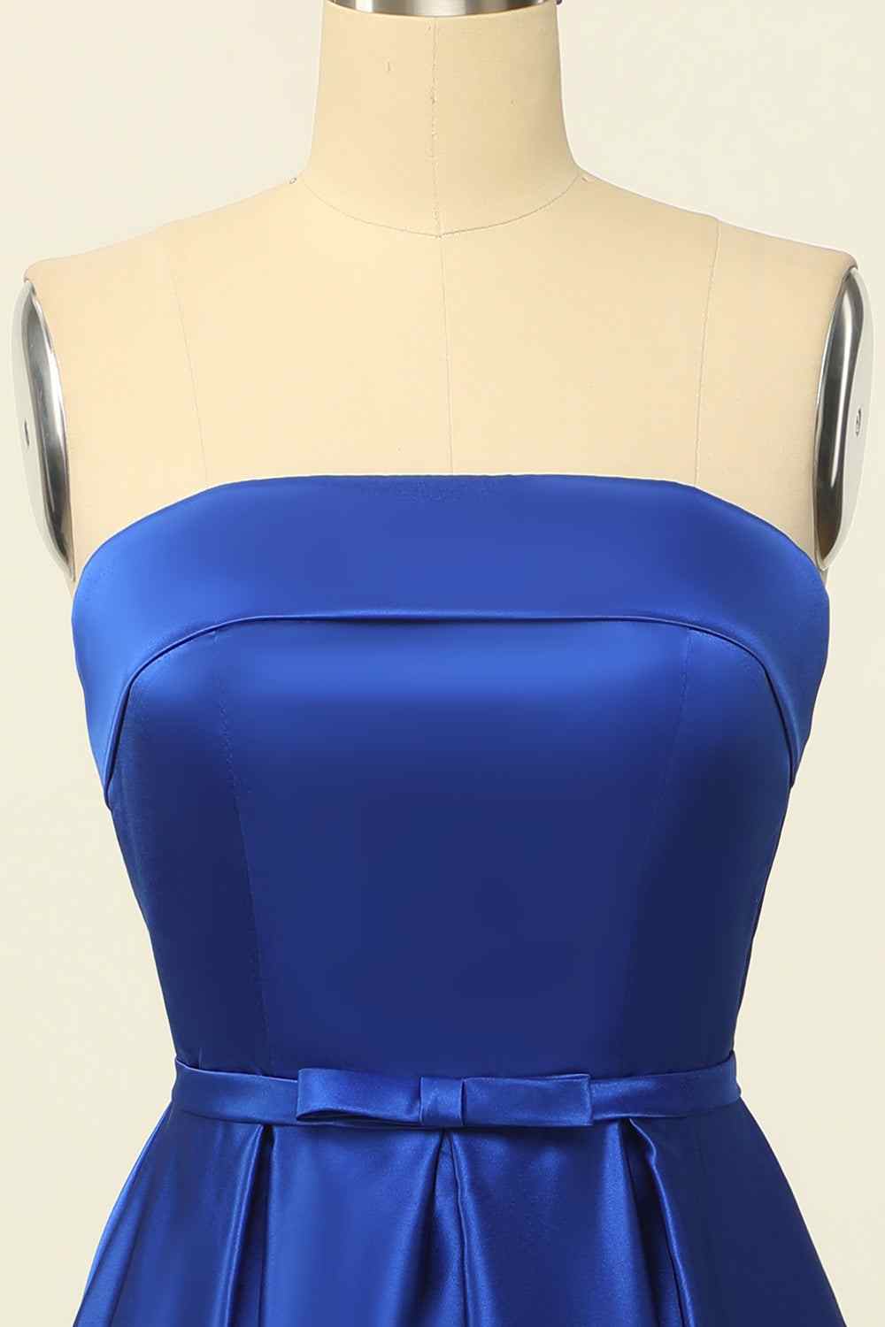 Royal Blue A-line Fold Strapless Lace-Up Back Satin Mini Homecoming Dress