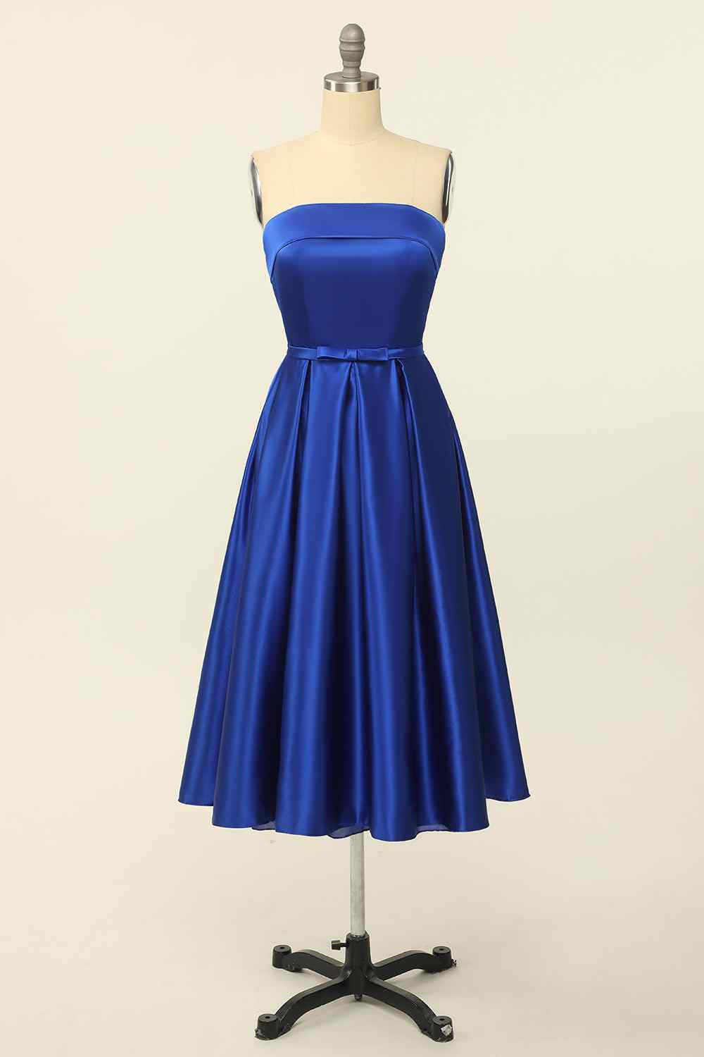 Royal Blue A-line Fold Strapless Lace-Up Back Satin Mini Homecoming Dress