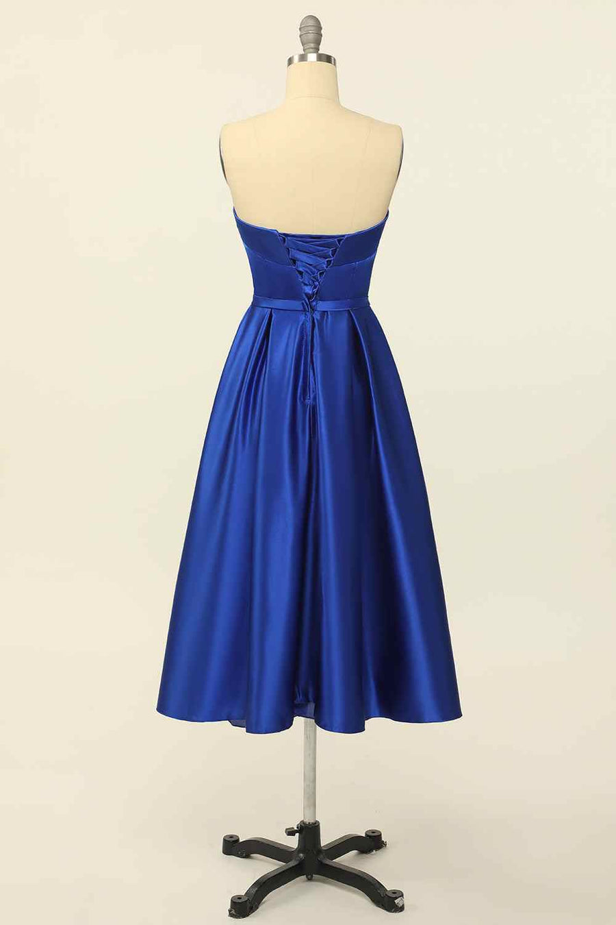 Royal Blue A-line Fold Strapless Lace-Up Back Satin Mini Homecoming Dr | Joyofdress Royal Blue A-line Fold Strapless Lace-Up Back Satin Mini Homecoming Dr | Joyofdress