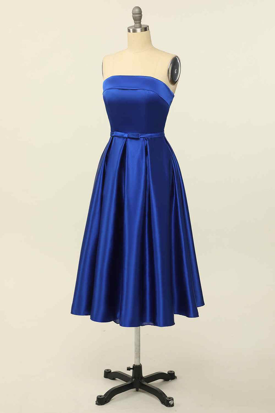 Royal Blue A-line Fold Strapless Lace-Up Back Satin Mini Homecoming Dress