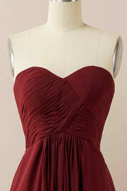 A-line Strapless Chiffon Pleated Lace-Up Back Long Bridesmaid Dress