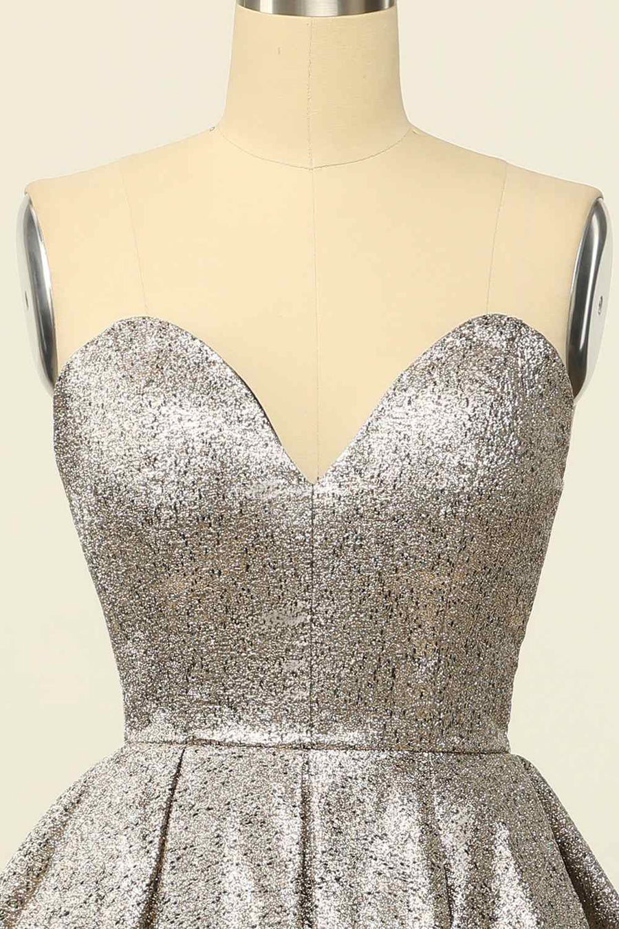Silver A-line Strapless Sweetheart Lace-Up Back Mini Homecoming Dress