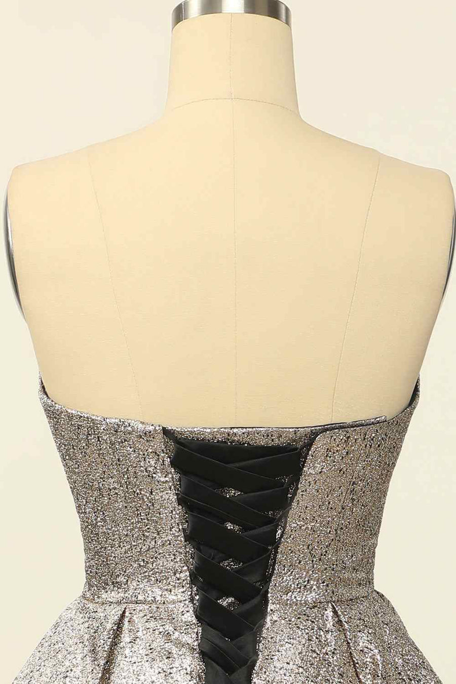 Silver A-line Strapless Sweetheart Lace-Up Back Mini Homecoming Dress