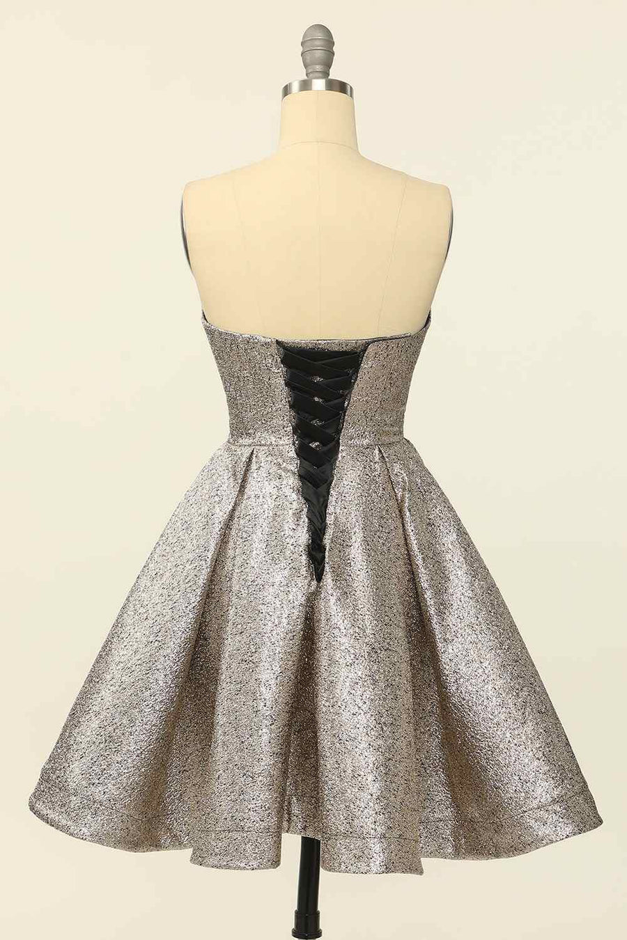Silver A-line Strapless Sweetheart Lace-Up Back Mini Homecoming Dress